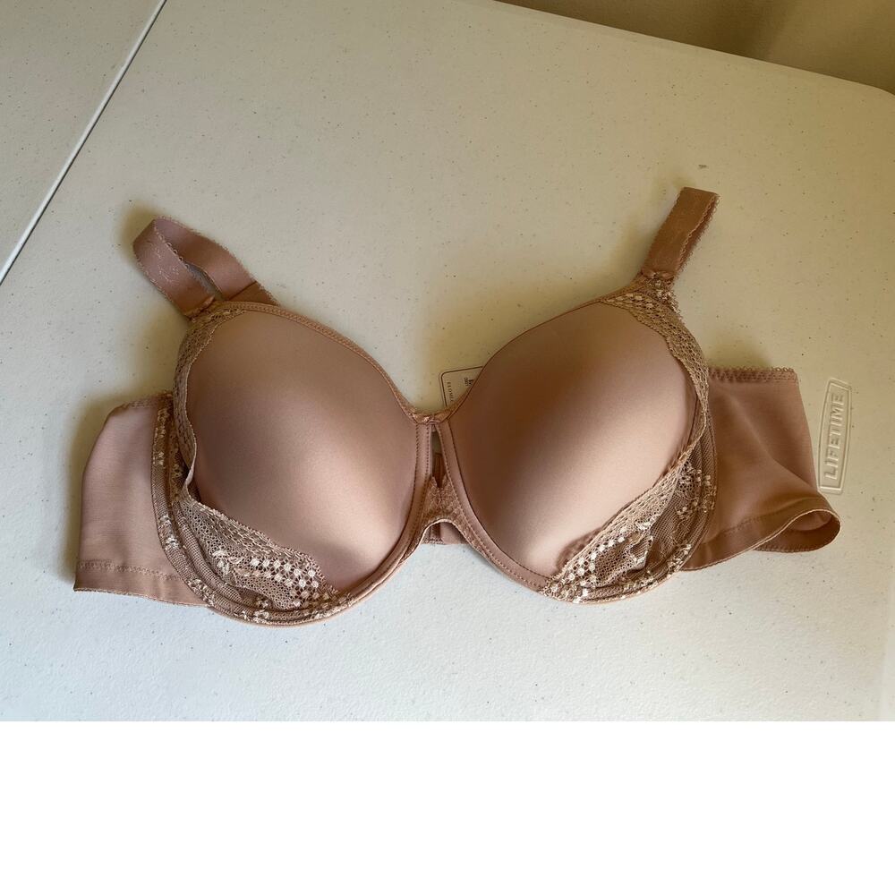 NWT Elomi Charley Underwire Plunge Bra 44DD Fawn Nude Lace $78 comfy